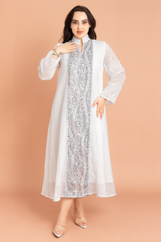 Mandarin Collar Crystal Embroidery Jalabiya IK2012