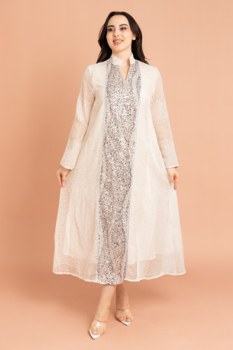 Mandarin Collar Crystal Embroidery Jalabiya IK2012