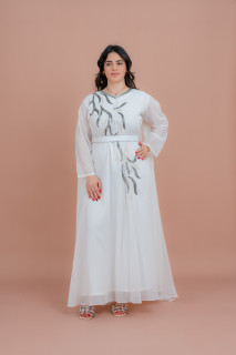 Belted Elegant 2-Piece Kaftan IKS503 White image