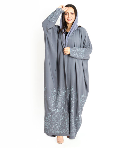 Bisht Embroidery Gray Abaya AIK2023