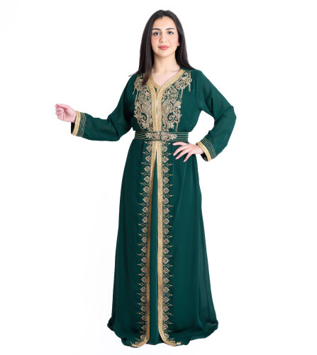 Crystal Craft Dazzling Threadwork Green Kaftan IKW1110