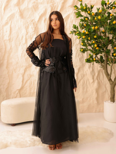 2 Piece Outfit Luxury Sequins Tulle Sleeves IN9158 Black