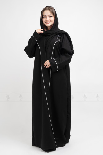 Contrast Piping Casual Abaya AIK6030 Black