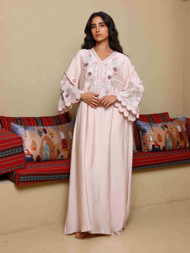 Modern Embroidered Jalabiya IK4013 Peach